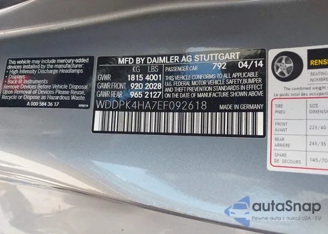 2014 Mercedes-Benz Slk 250 из США, поврежденный, VIN WDDPK4HA7EF092618